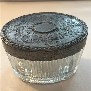 Vintage AVON Glass Jar with Ornate Metal Lid